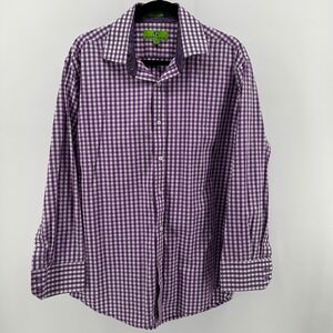 Bristol & Bull Gingham Check Dress Shirt Purple Men Large Preppy‎ Paisley Cotton